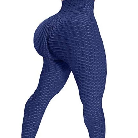 Navy High Waisted Ruched Booty Leggings Workout - Picture 1 of 6